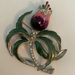 Vintage 1920s/30s Enamel and Rhinestone Brooch
